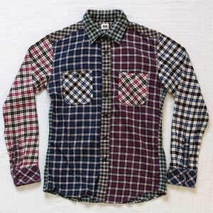 Uniqlo Plaid Flannel Shirt Mens XS Button Up Colorblock Patchwork Cabincore Soft